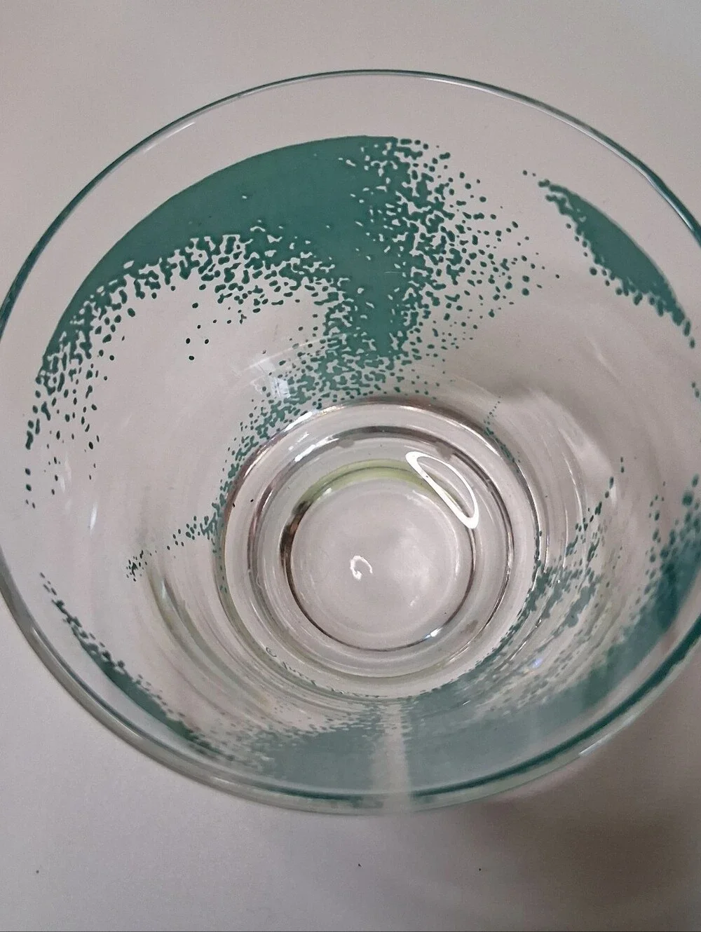 Vintage Fred Press Signed Teal Stipple Rocks Glass MCM Mid Century Barware